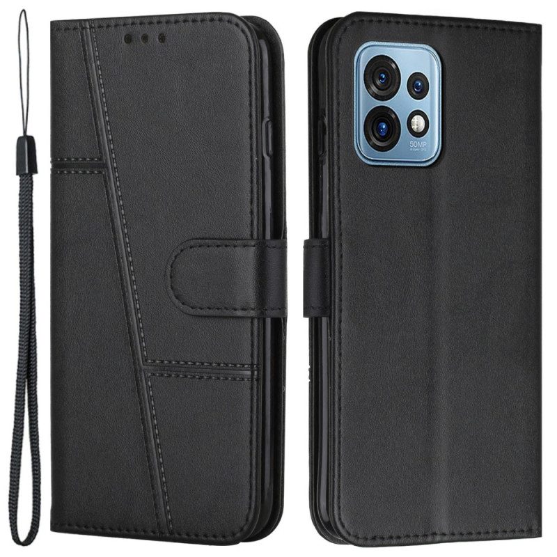 Flip Case Für Motorola Edge 40 Pro Mit Kordel Gestreifte Geometrische Linien