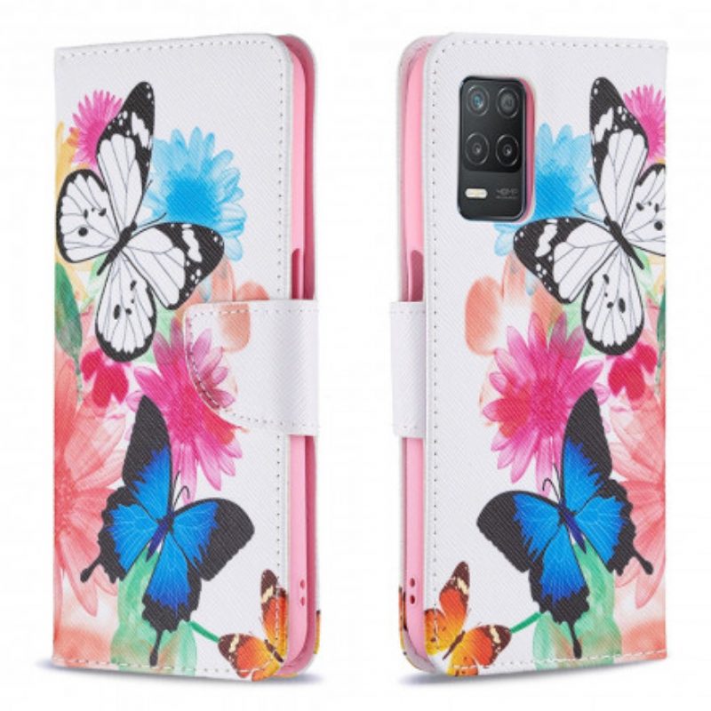 Flip Case Für Realme 8 5G Bemalte Schmetterlinge Und Blumen