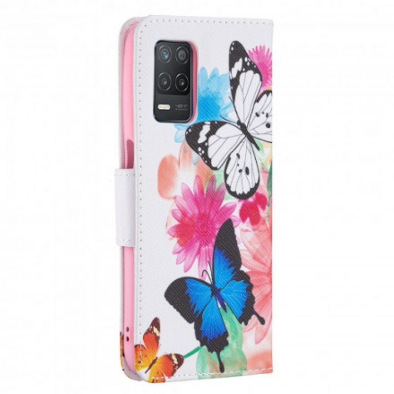 Flip Case Für Realme 8 5G Bemalte Schmetterlinge Und Blumen