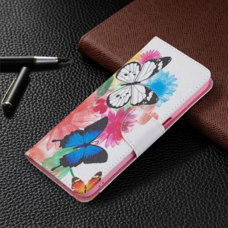 Flip Case Für Realme 8 5G Bemalte Schmetterlinge Und Blumen