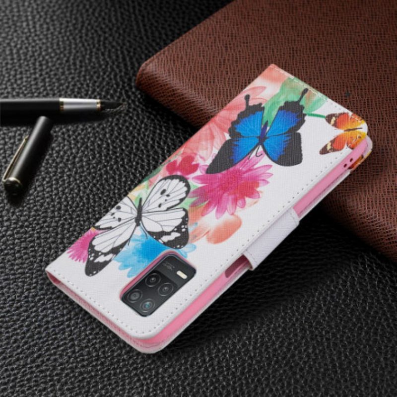 Flip Case Für Realme 8 5G Bemalte Schmetterlinge Und Blumen