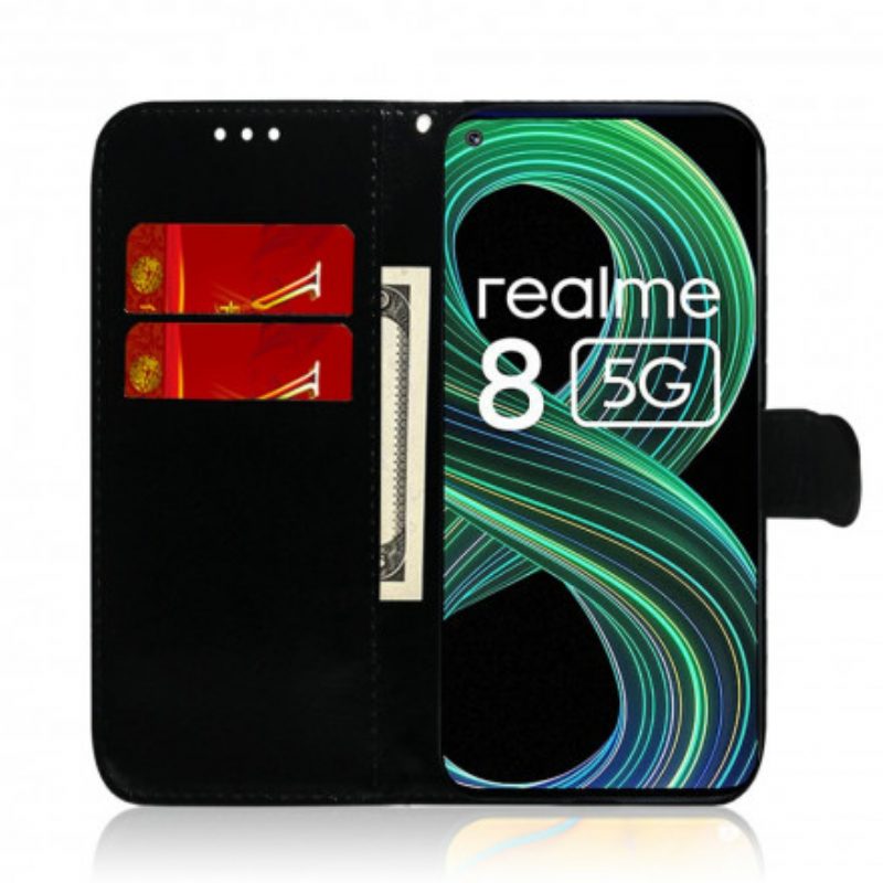 Flip Case Für Realme 8 5G Spiegelabdeckung Aus Kunstleder