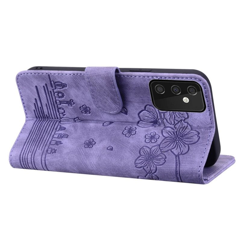 Flip Case Für Samsung Galaxy A34 5G Mit Kordel Blumen-tanga-katze