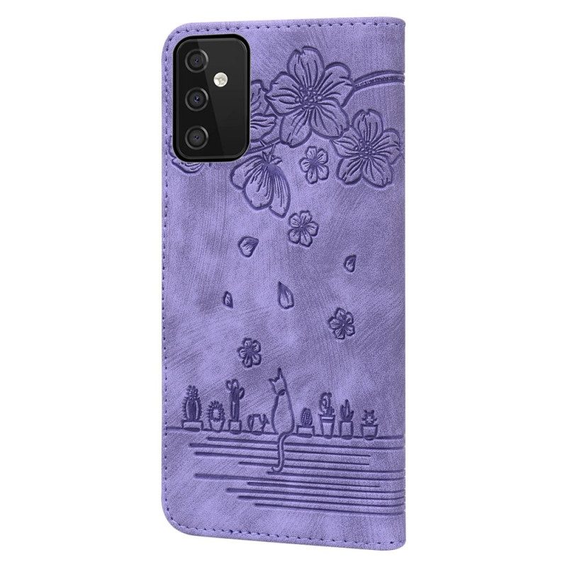 Flip Case Für Samsung Galaxy A34 5G Mit Kordel Blumen-tanga-katze