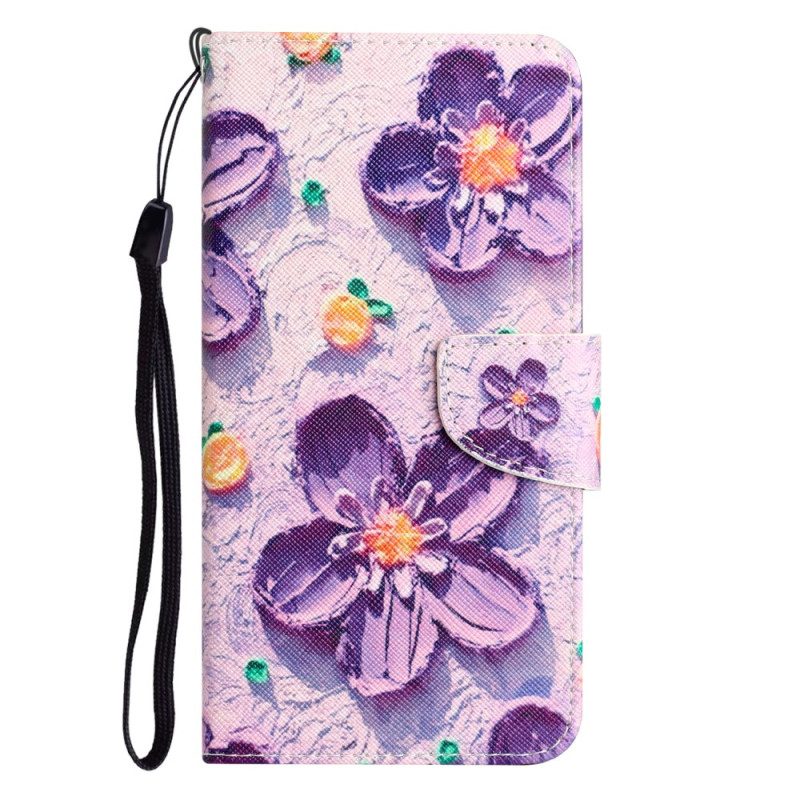 Flip Case Für Samsung Galaxy A34 5G Mit Kordel Hübsche Riemchenblumen