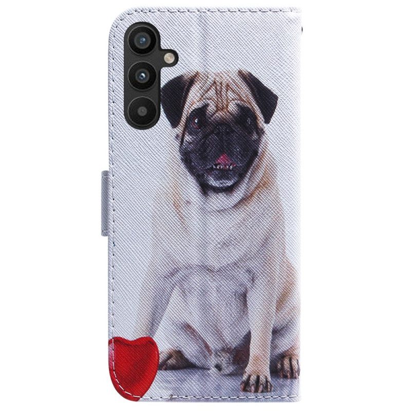 Flip Case Für Samsung Galaxy A34 5G Mit Kordel Lustiger Mops Mit Riemen