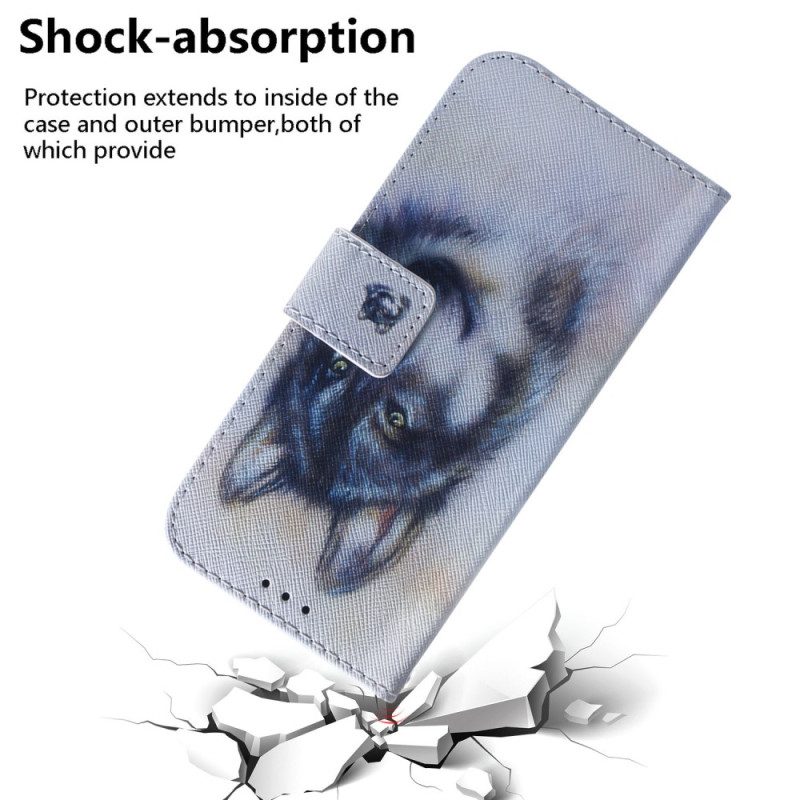 Flip Case Für Samsung Galaxy A34 5G Mit Kordel Riemchen-aquarell-wolf