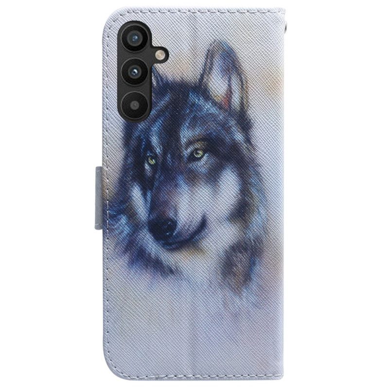 Flip Case Für Samsung Galaxy A34 5G Mit Kordel Riemchen-aquarell-wolf