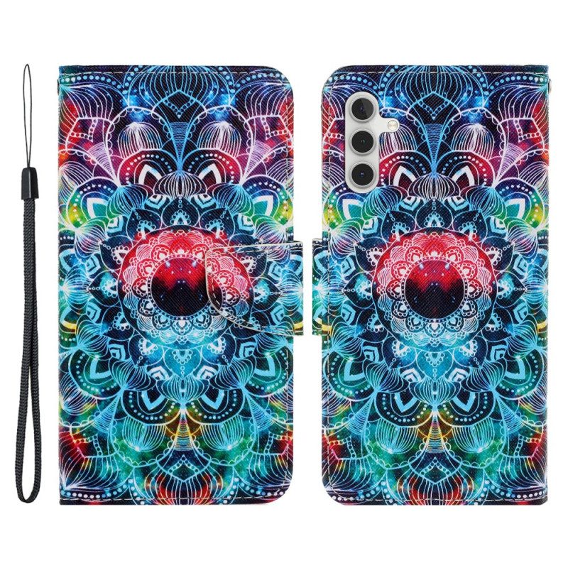 Flip Case Für Samsung Galaxy A34 5G Weißer Tiger Mit Schlüsselband