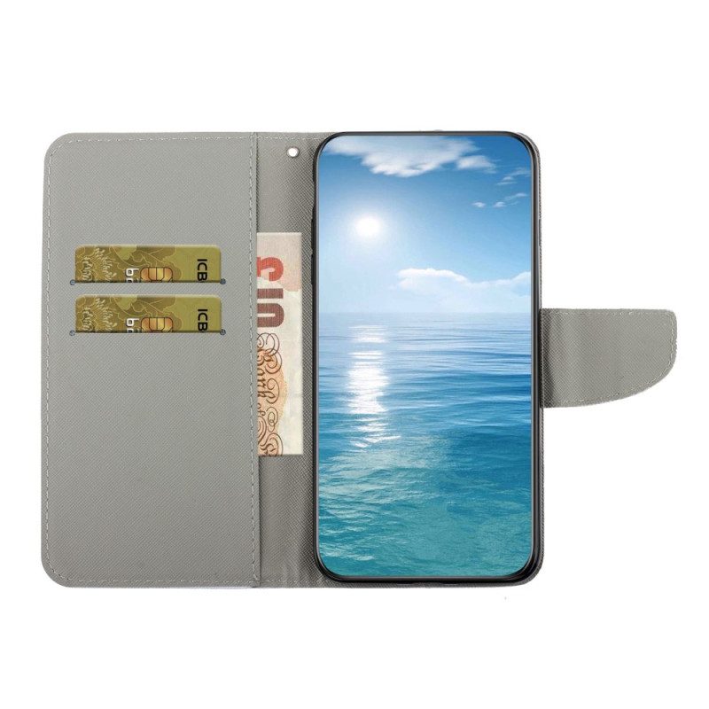 Flip Case Für Samsung Galaxy A34 5G Weißer Tiger Mit Schlüsselband