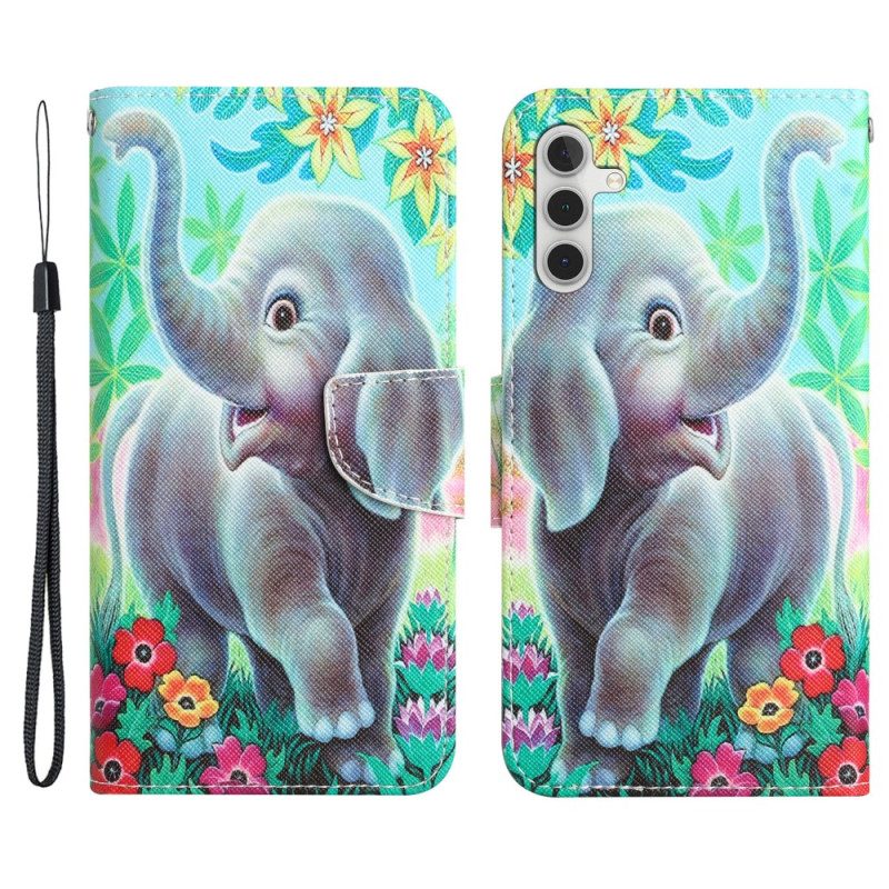 Lederhüllen Für Samsung Galaxy A34 5G Mit Kordel Glücklicher Elefant Im Tanga