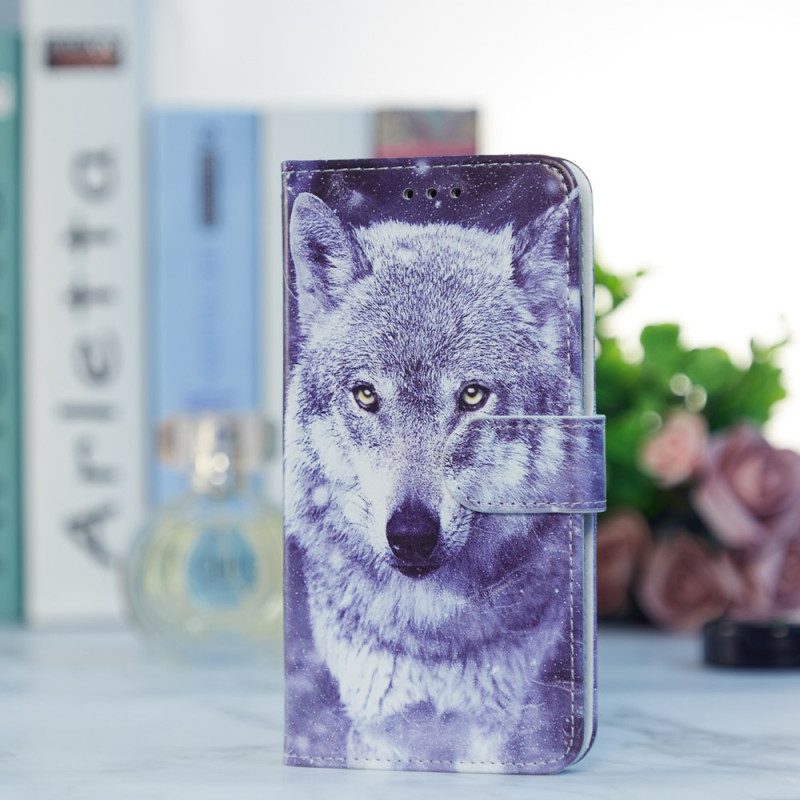 Lederhüllen Für Samsung Galaxy A34 5G Mit Kordel Hervorragender Wolf Im Riemen