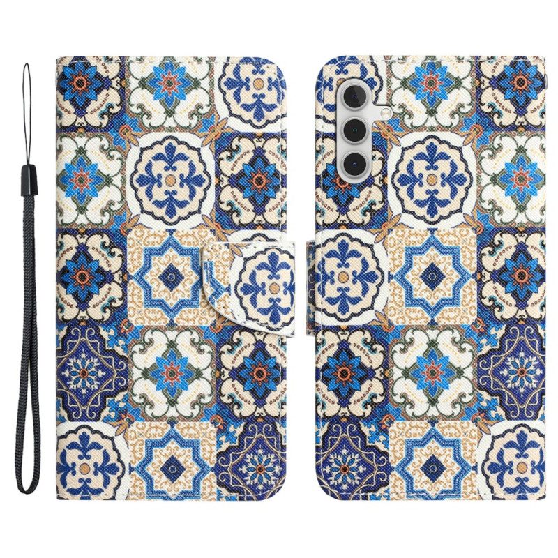 Lederhüllen Für Samsung Galaxy A34 5G Mit Kordel Riemchen-patchwork