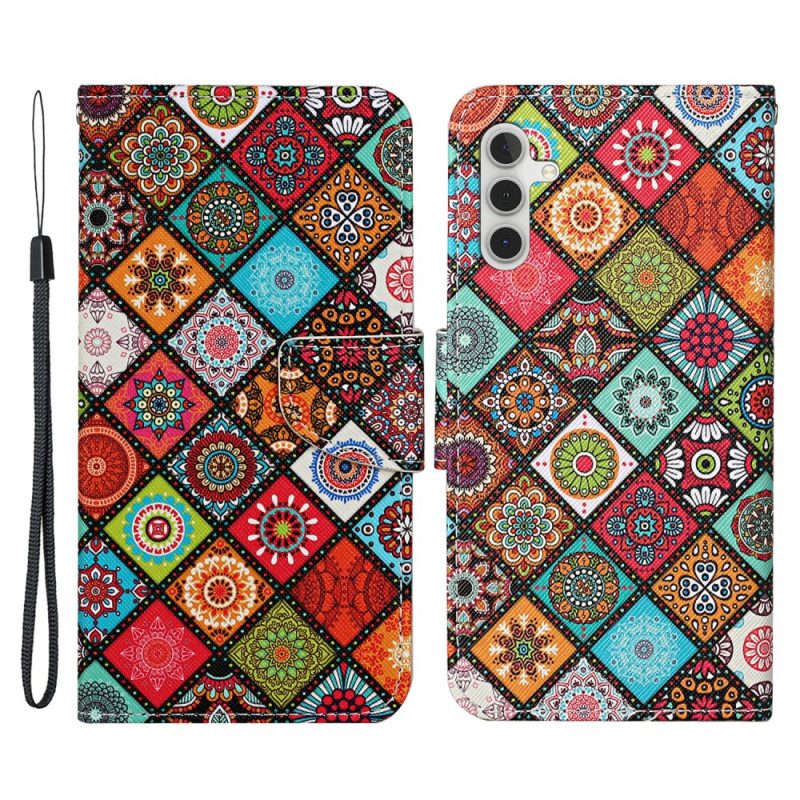 Lederhüllen Für Samsung Galaxy A34 5G Mit Kordel Riemchen-patchwork