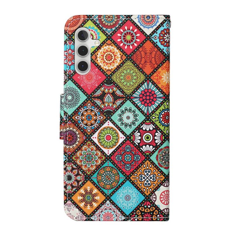 Lederhüllen Für Samsung Galaxy A34 5G Mit Kordel Riemchen-patchwork