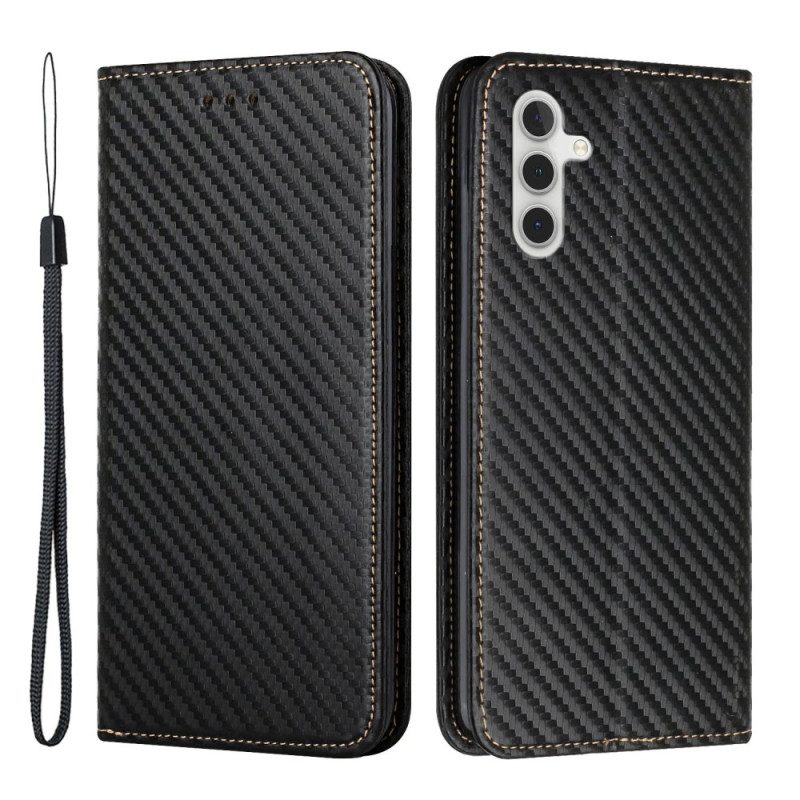 Schutzhülle Für Samsung Galaxy A34 5G Mit Kordel Flip Case Riemchen-carbonfaser-stil