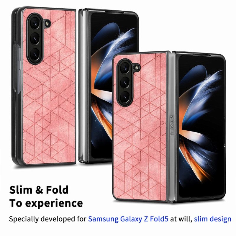 Hülle Samsung Galaxy Z Fold 5 Geometrische Muster Aus Kunstleder