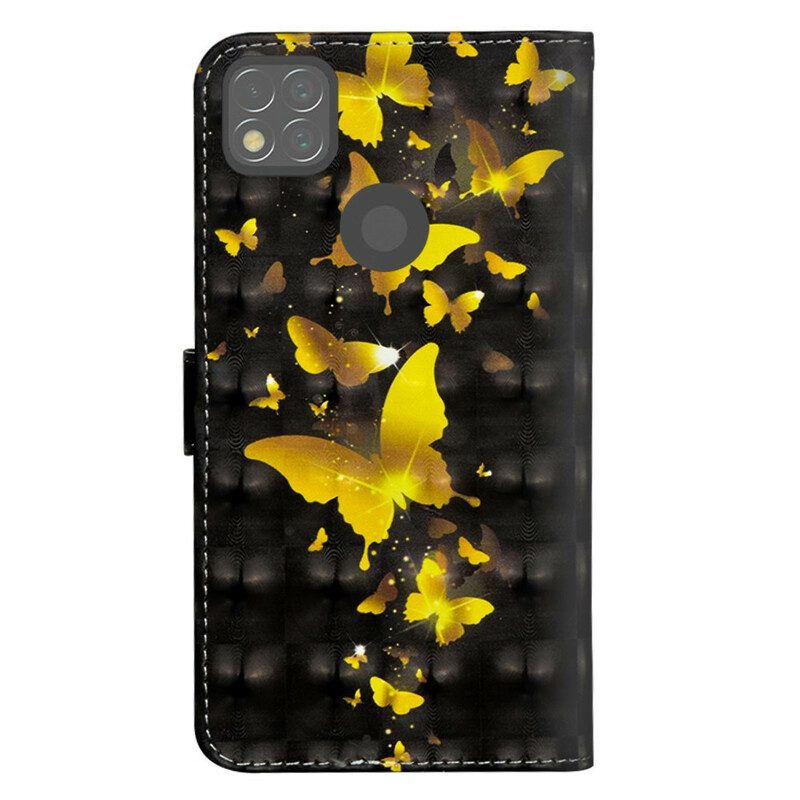 Flip Case Für Xiaomi Redmi 9C Gelbe Schmetterlinge