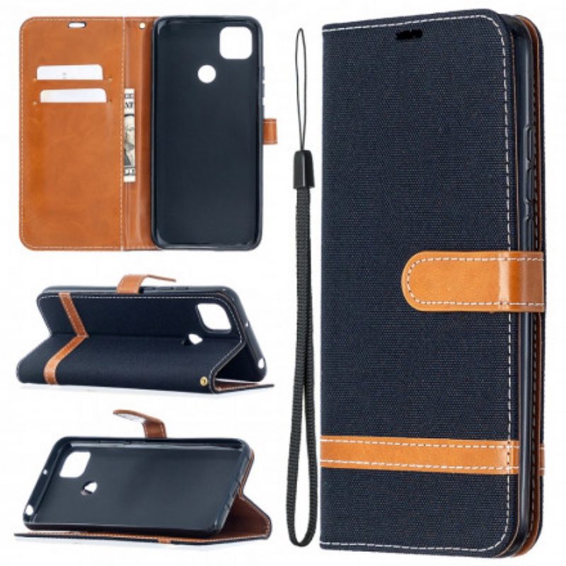 Flip Case Für Xiaomi Redmi 9C Mit Kordel Armband In Stoff- Und Lederoptik