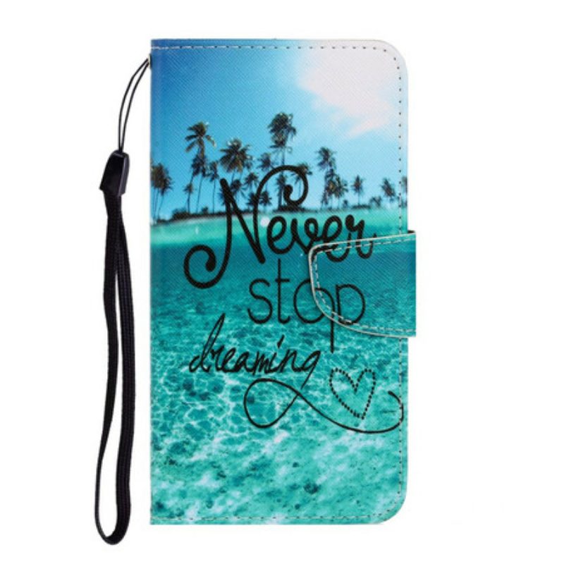 Flip Case Für Xiaomi Redmi 9C Mit Kordel Never Stop Dreaming Navy Strappy