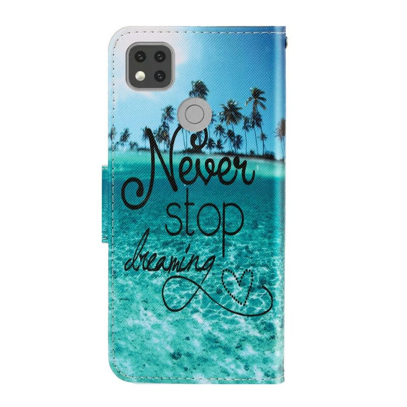 Flip Case Für Xiaomi Redmi 9C Mit Kordel Never Stop Dreaming Navy Strappy