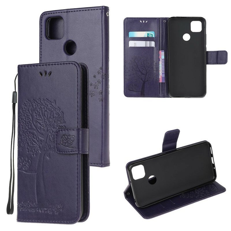 Flip Case Für Xiaomi Redmi 9C Mit Kordel Tangabaum Und Eulen