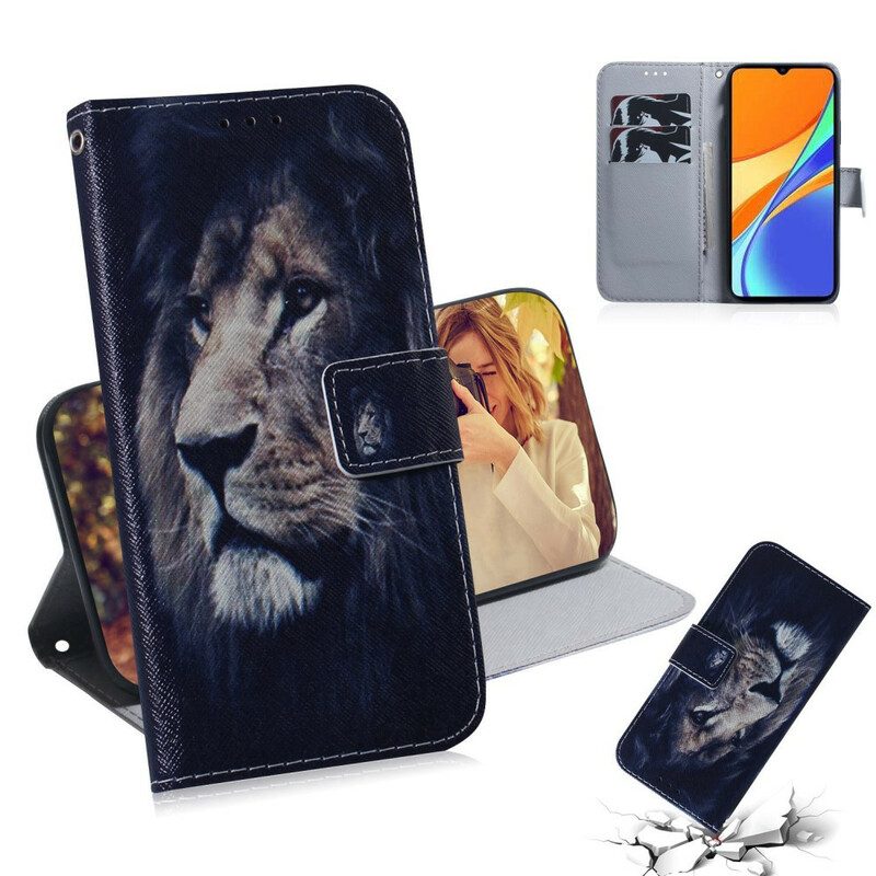 Flip Case Für Xiaomi Redmi 9C Träumender Löwe