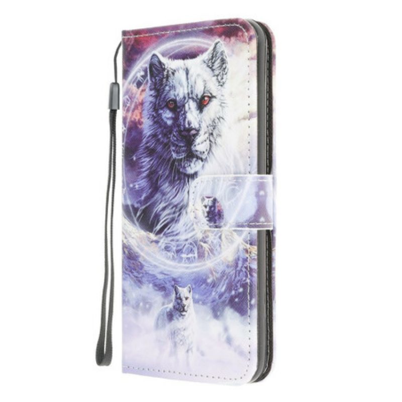 Flip Case Für Xiaomi Redmi 9C Wolf Im Winter Mit Schlüsselband