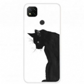 Handyhülle Für Xiaomi Redmi 9C Nachdenkliche Schwarze Katze