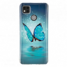 Hülle Für Xiaomi Redmi 9C Fluoreszierender Blauer Schmetterling