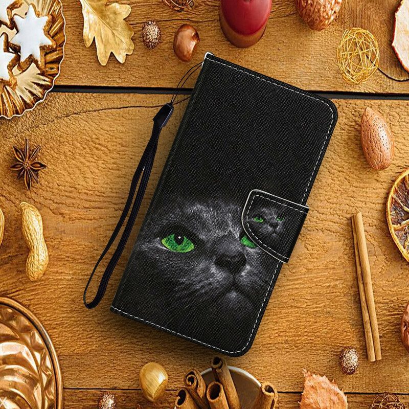 Lederhüllen Für Xiaomi Redmi 9C Grüne Augen Der Schwarzen Katze