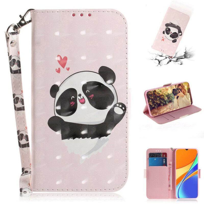 Lederhüllen Für Xiaomi Redmi 9C Mit Kordel Panda Love Mit Schlüsselband