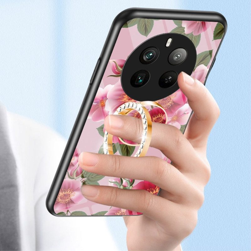 Hülle Für Realme 12 Pro / 12 Pro Plus Floraler Ringhalter Aus Gehärtetem Glas