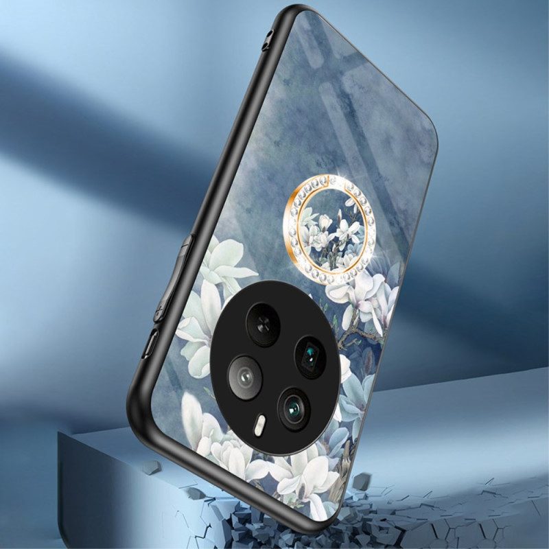 Hülle Für Realme 12 Pro / 12 Pro Plus Floraler Ringhalter Aus Gehärtetem Glas