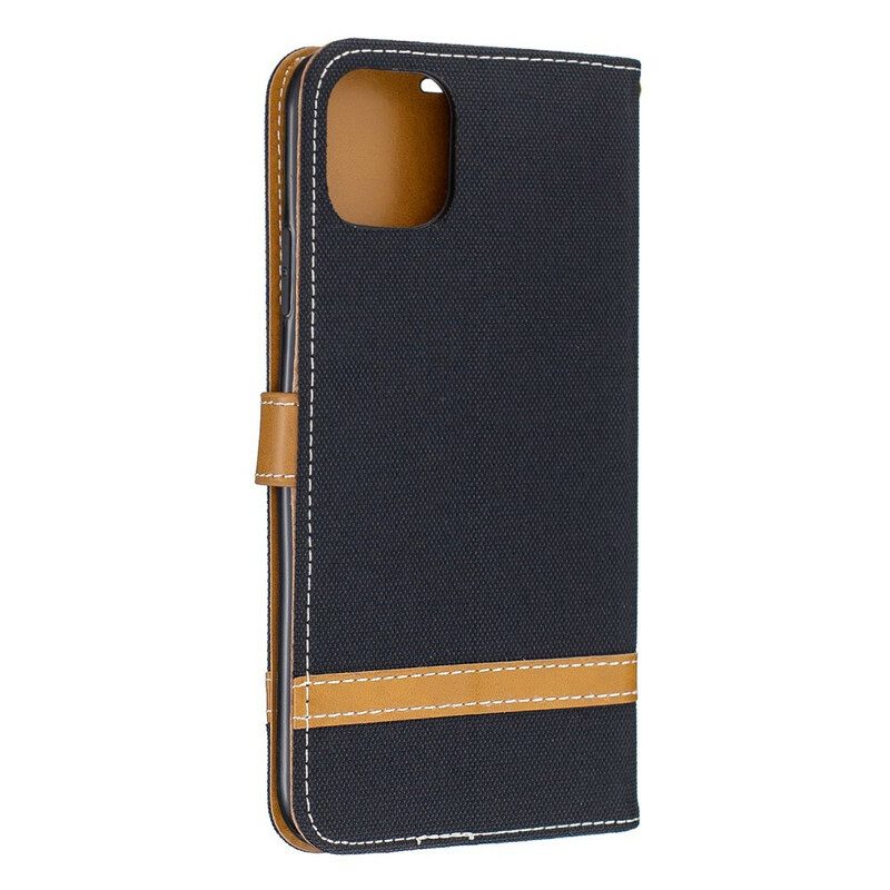 Flip Case Für iPhone 11 Pro Max Mit Kordel Armband In Stoff- Und Lederoptik