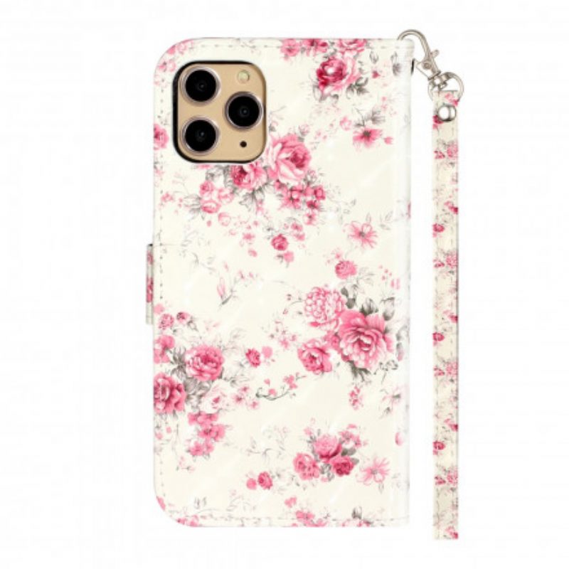 Flip Case Für iPhone 11 Pro Max Mit Kordel Riemenlichtfleckblumen