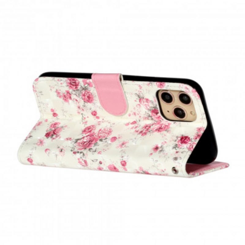 Flip Case Für iPhone 11 Pro Max Mit Kordel Riemenlichtfleckblumen