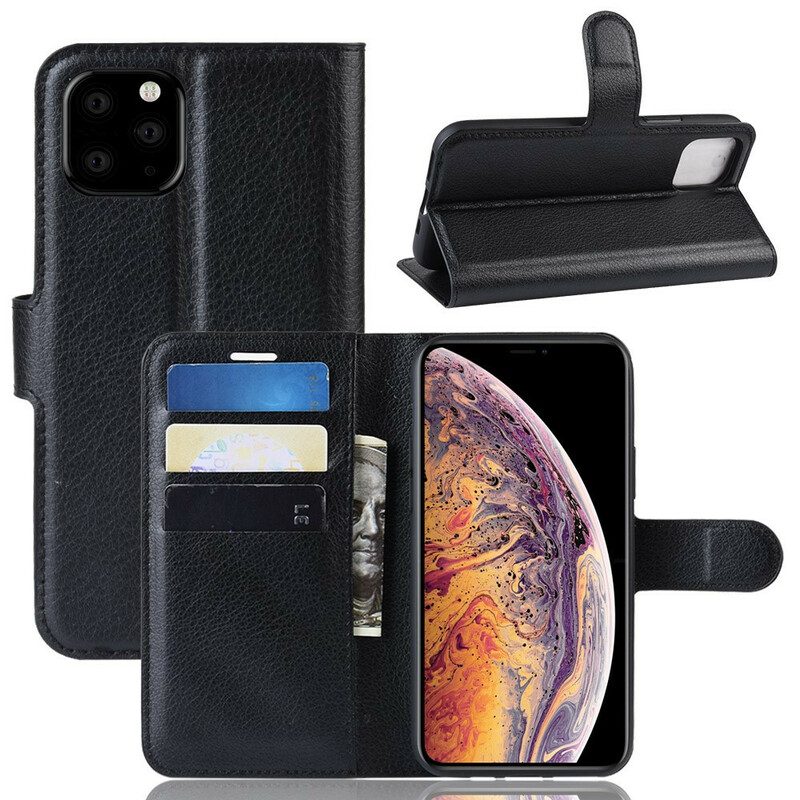 Flip Case Für iPhone 11 Pro Max Premium-litschi-ledereffekt