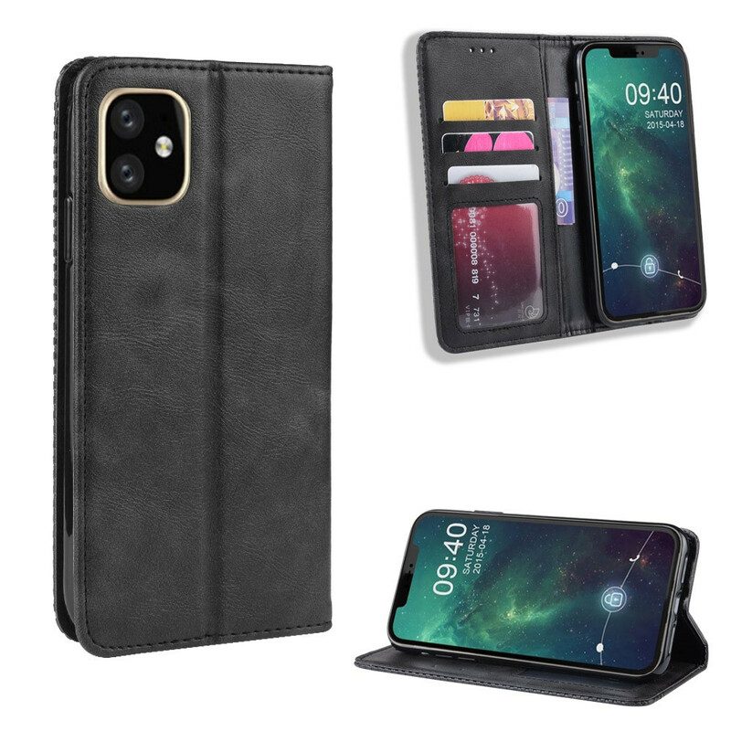 Schutzhülle Für iPhone 11 Pro Max Flip Case Stilisierter Vintage-ledereffekt