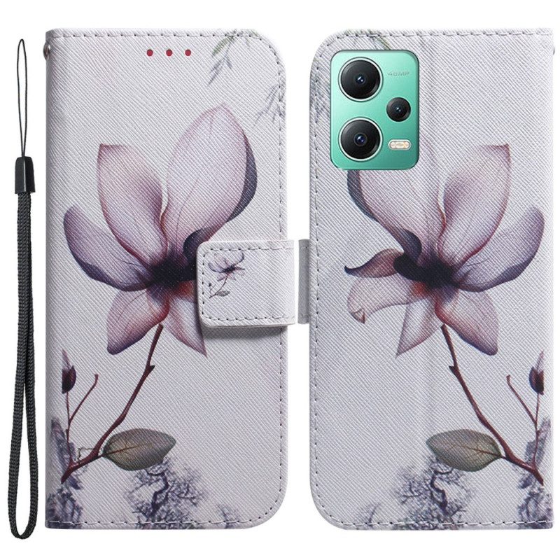 Flip Case Für Xiaomi Redmi Note 12 5G Mit Kordel Alte Riemenblume