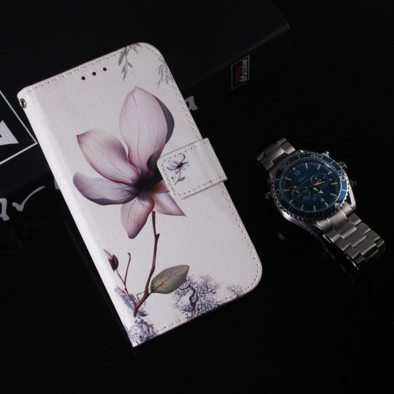 Flip Case Für Xiaomi Redmi Note 12 5G Mit Kordel Alte Riemenblume