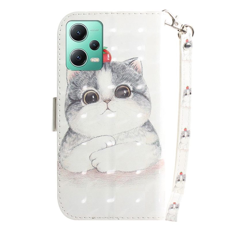 Flip Case Für Xiaomi Redmi Note 12 5G Mit Kordel Graue Katze Mit Riemen