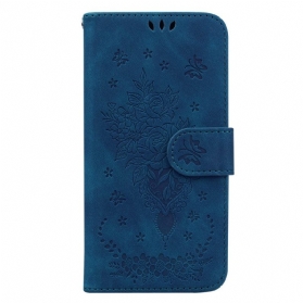 Flip Case Für Xiaomi Redmi Note 12 5G Mit Kordel Riemchenrosen Und Schmetterlinge