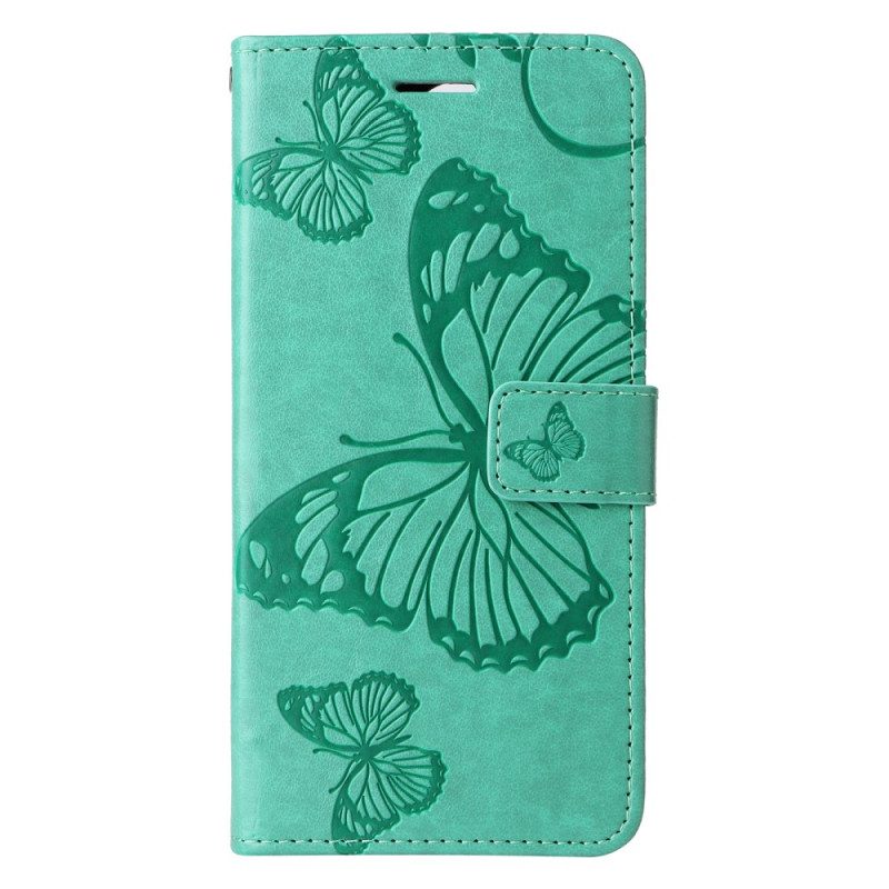 Flip Case Für Xiaomi Redmi Note 12 5G Mit Kordel Riesige Riemenschmetterlinge