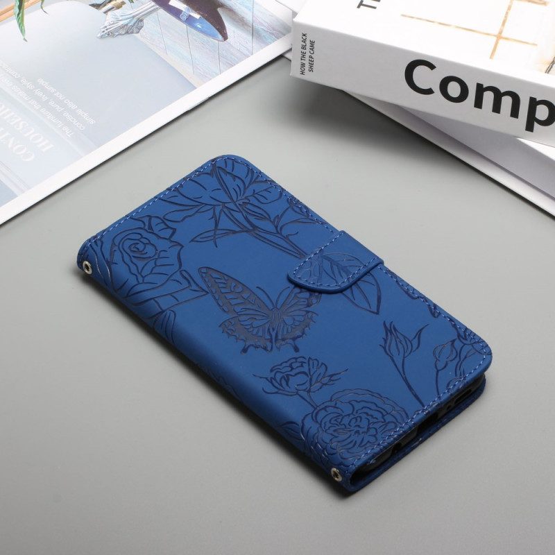 Flip Case Für Xiaomi Redmi Note 12 5G Schmetterlinge Und Schlüsselband