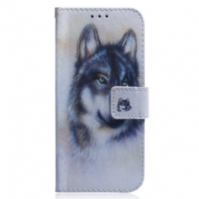 Lederhüllen Für Xiaomi Redmi Note 12 5G Mit Kordel Riemchen-aquarell-wolf