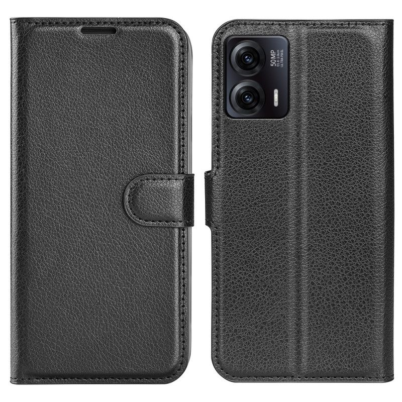 Flip Case Für Moto G73 5G Klassischer Litschi-ledereffekt