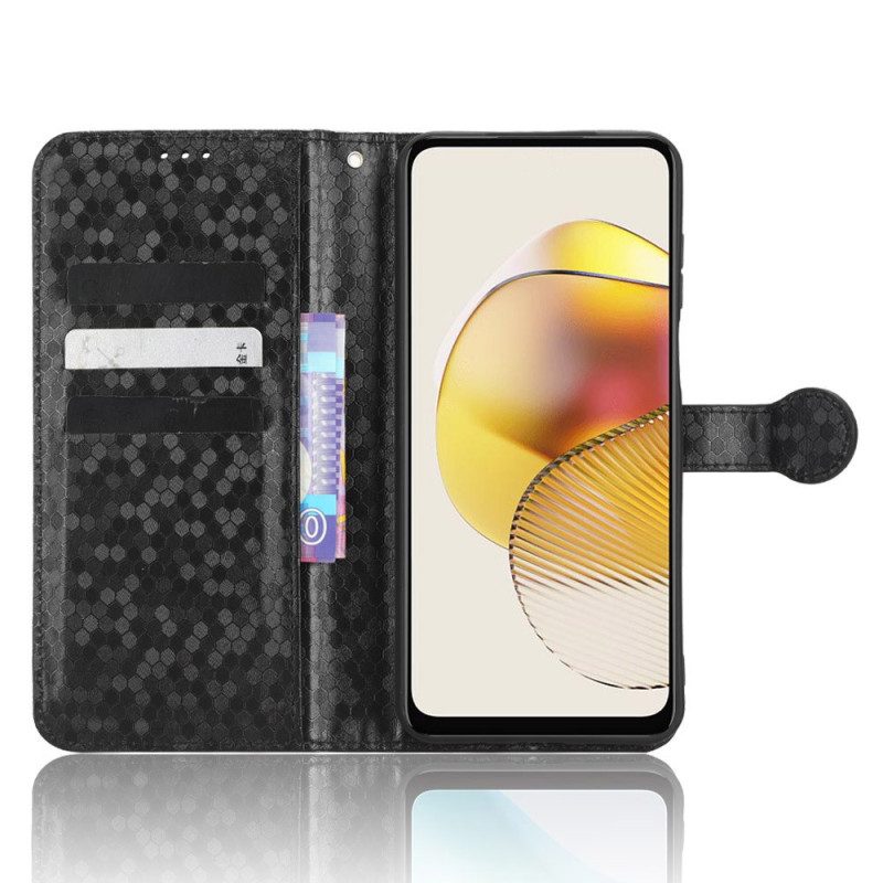 Flip Case Für Moto G73 5G Mit Kordel 3d-riemchendesign