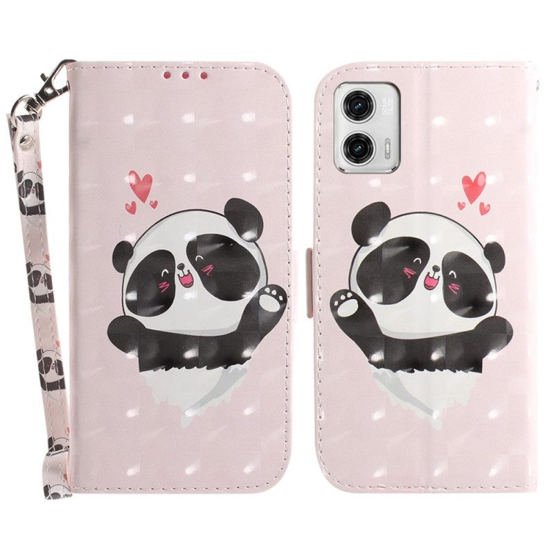 Flip Case Für Moto G73 5G Mit Kordel Panda Love Mit Schlüsselband