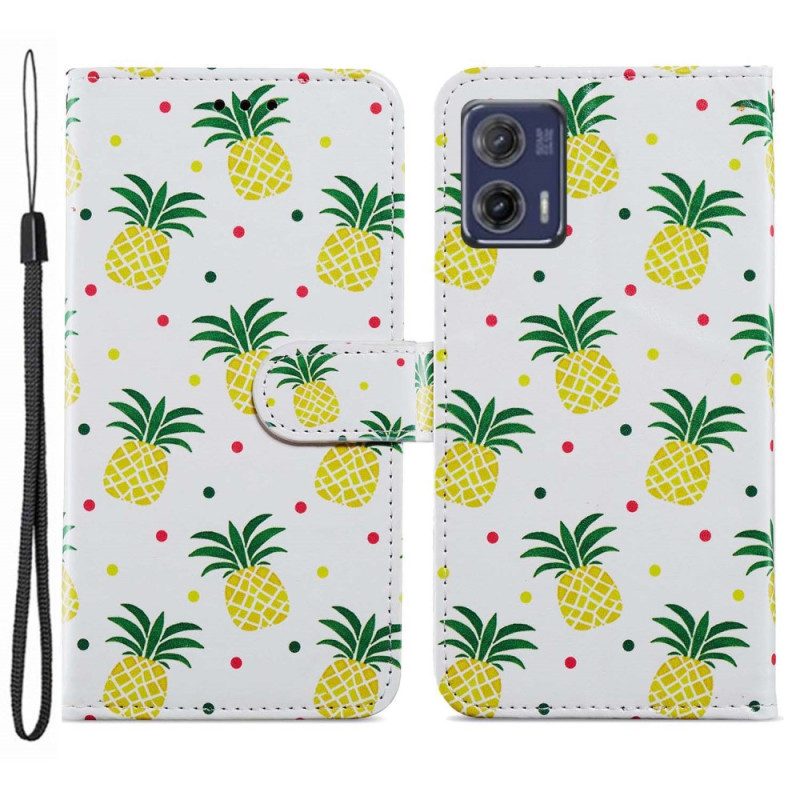 Flip Case Für Moto G73 5G Mit Kordel Riemchen-ananas